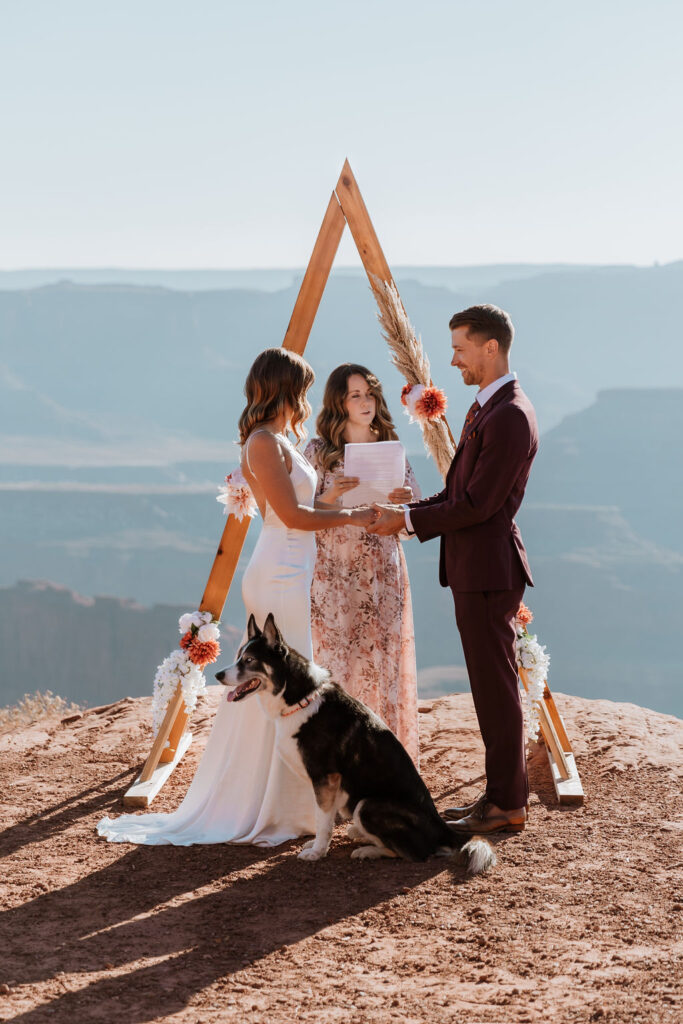 dog at an elopement at dead horse state park in moab utah