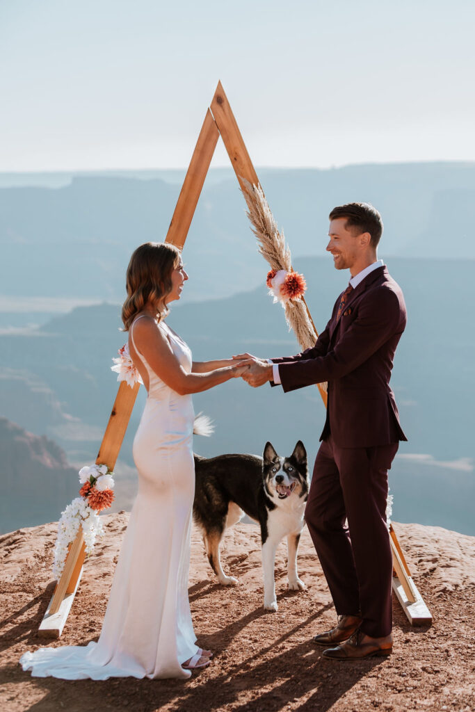 dog at an elopement at dead horse state park in moab utah
