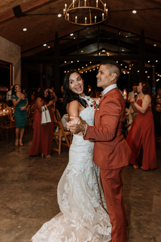bride and groom first dance at the red earth venue