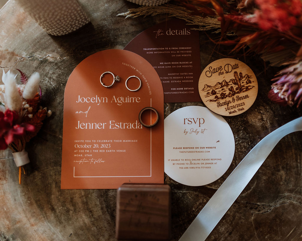 Terracotta wedding invites with rings