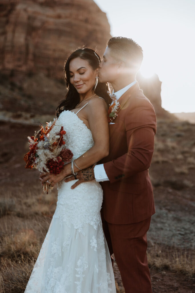 bride and groom sunset photos moab utah