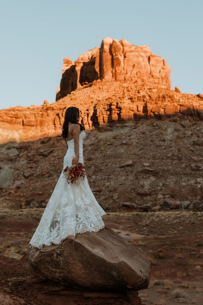 bride at sunset moab utah