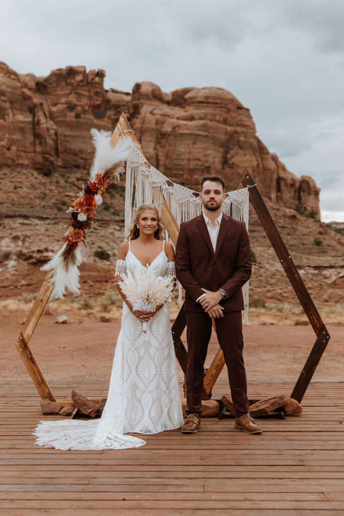 couple and bride pose at The Red Earth Venue wedding