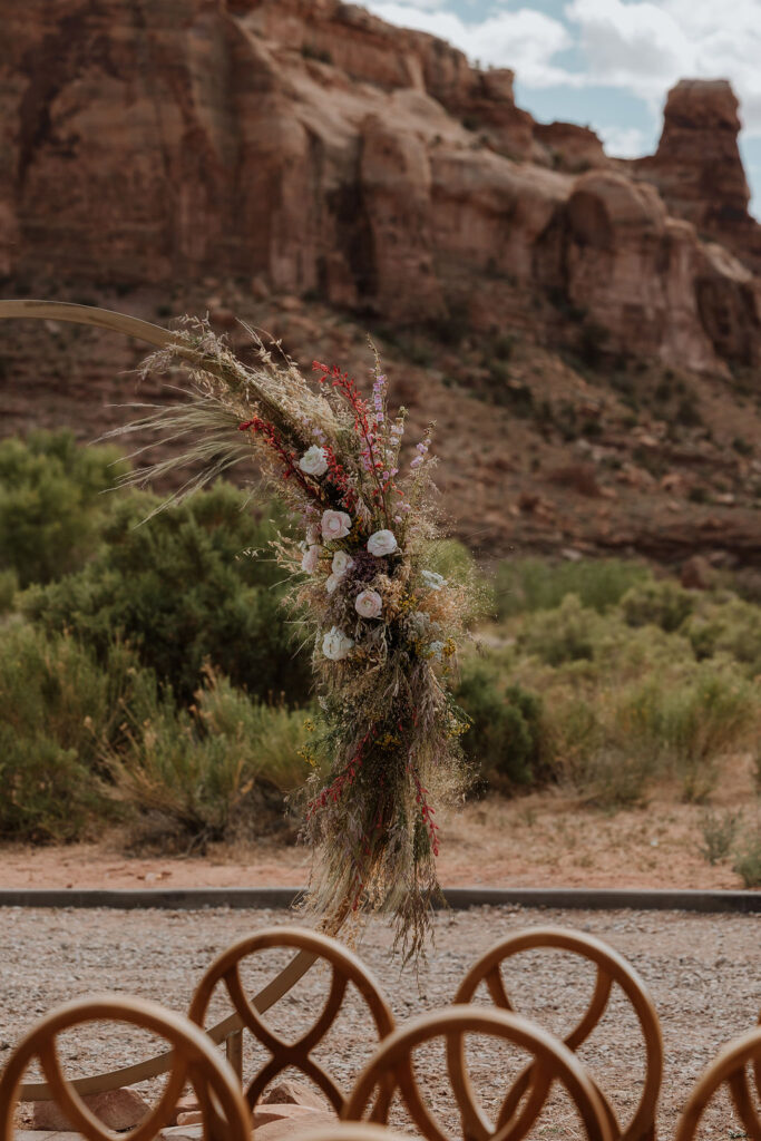 wedding ceremony decor at Moab wedding venue