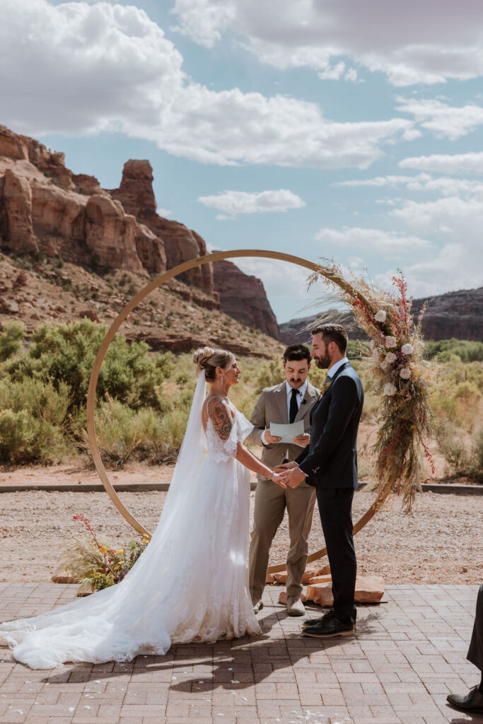 couple exchanges vows at wedding ceremony