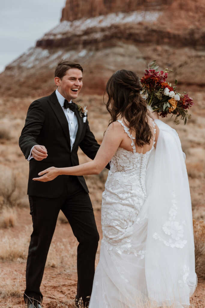 couple embraces at The Red Earth Venue wedding