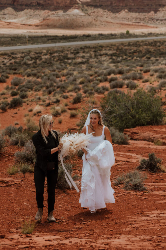 bride walks to Moab first look