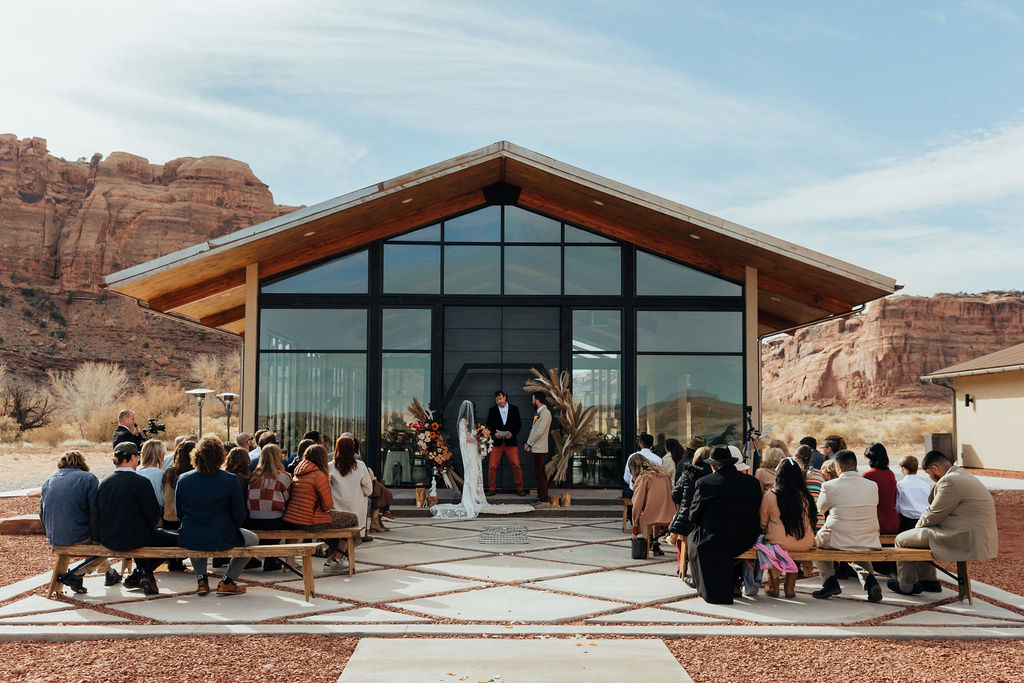 couple exchanges vows at Red Earth Venue wedding