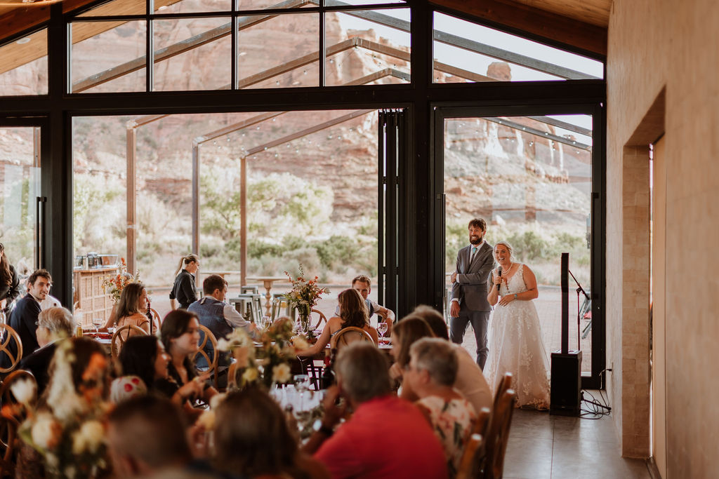 couple gives speeches at the Red Earth Venue wedding