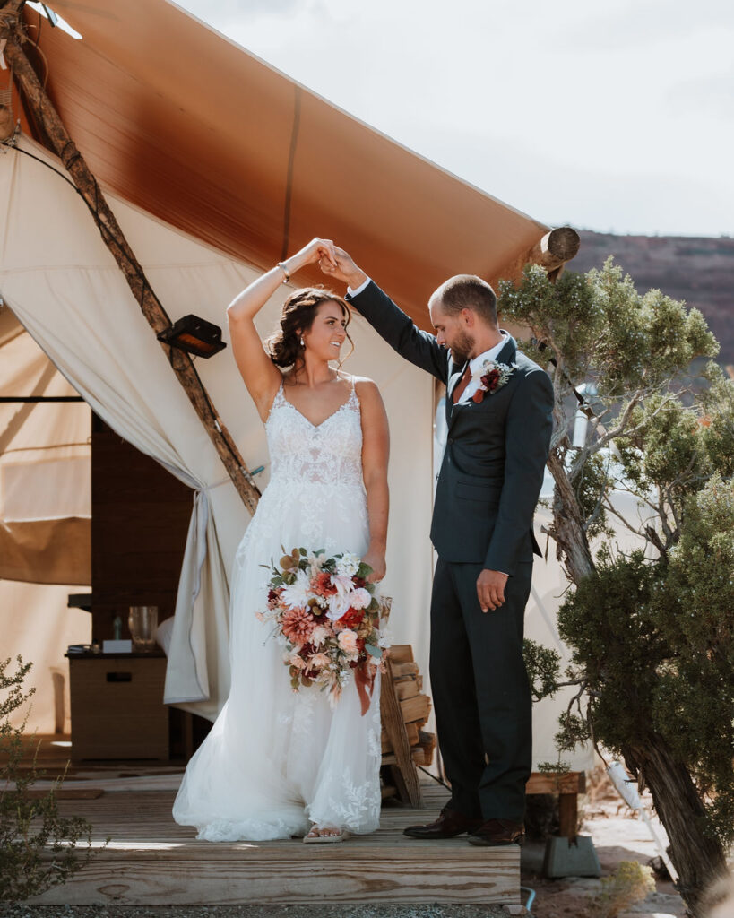 couple twirls at Under Canvas Moab