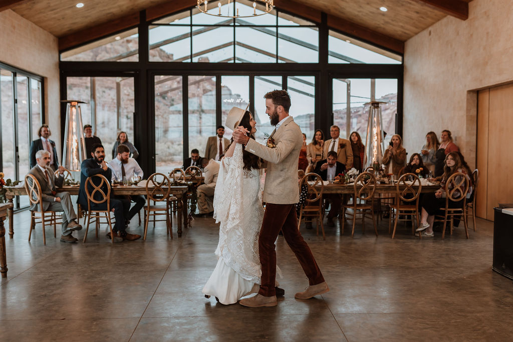 couple has first dance at The Red Earth Venue Moab wedding