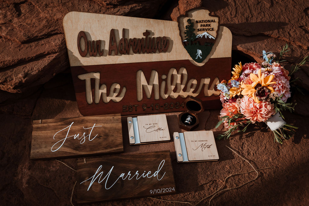 Canyonlands national park sign and wedding details