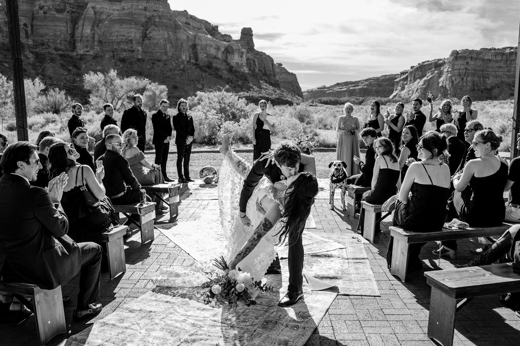 couple kisses at The Red Earth Venue wedding