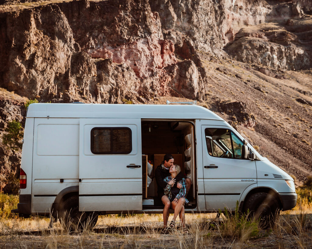 couples adventure in sprinter van