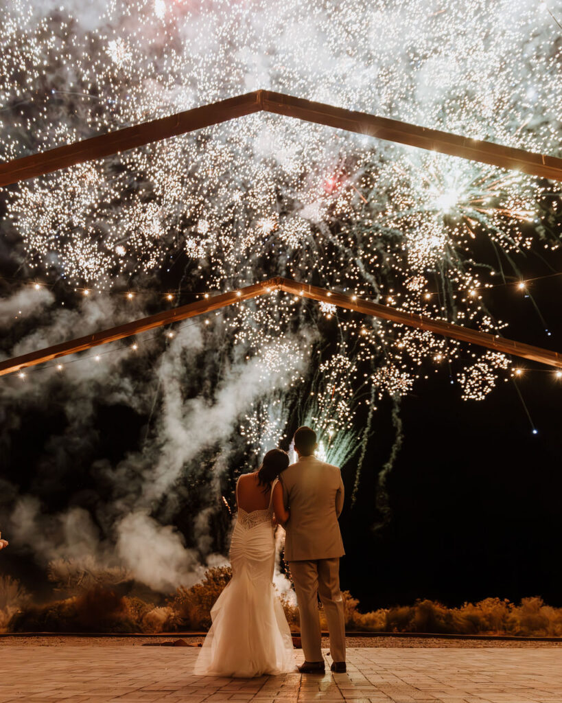 wedding couple watches fireworks