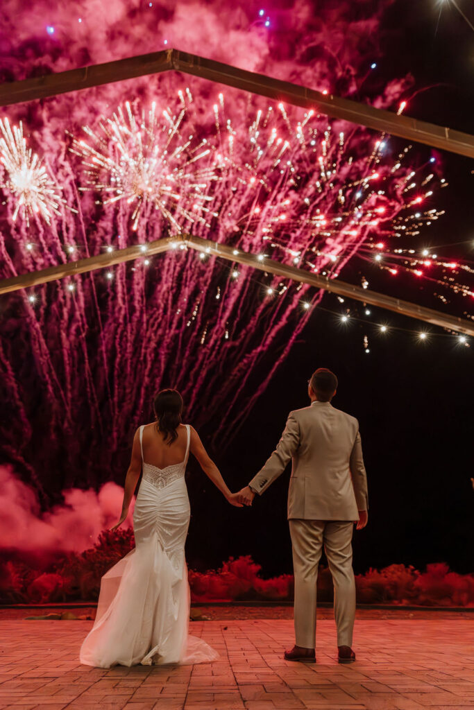 wedding couple watches fireworks