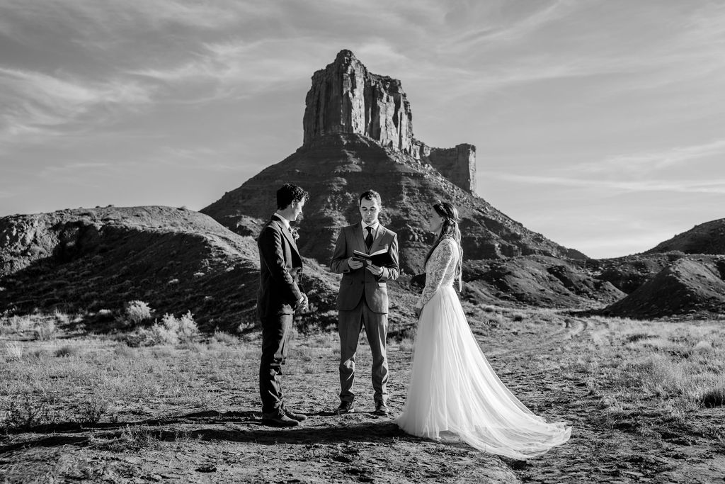 Couple takes part in their elopement ceremony in Castle Valley Utah