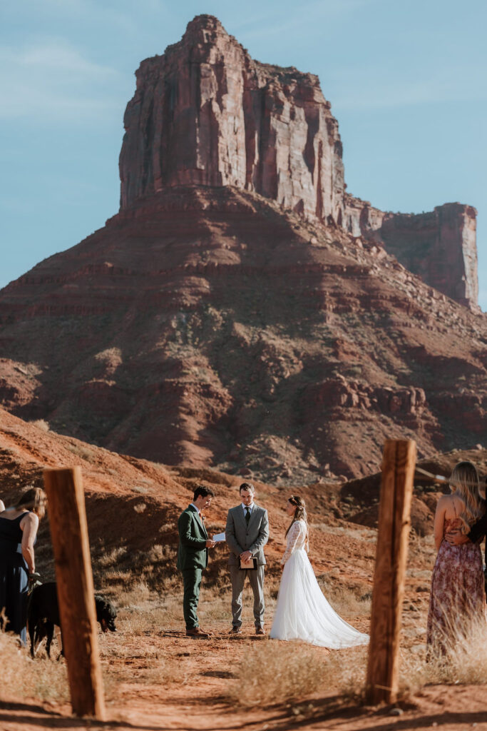 Couple takes part in their elopement ceremony in Castle Valley Utah