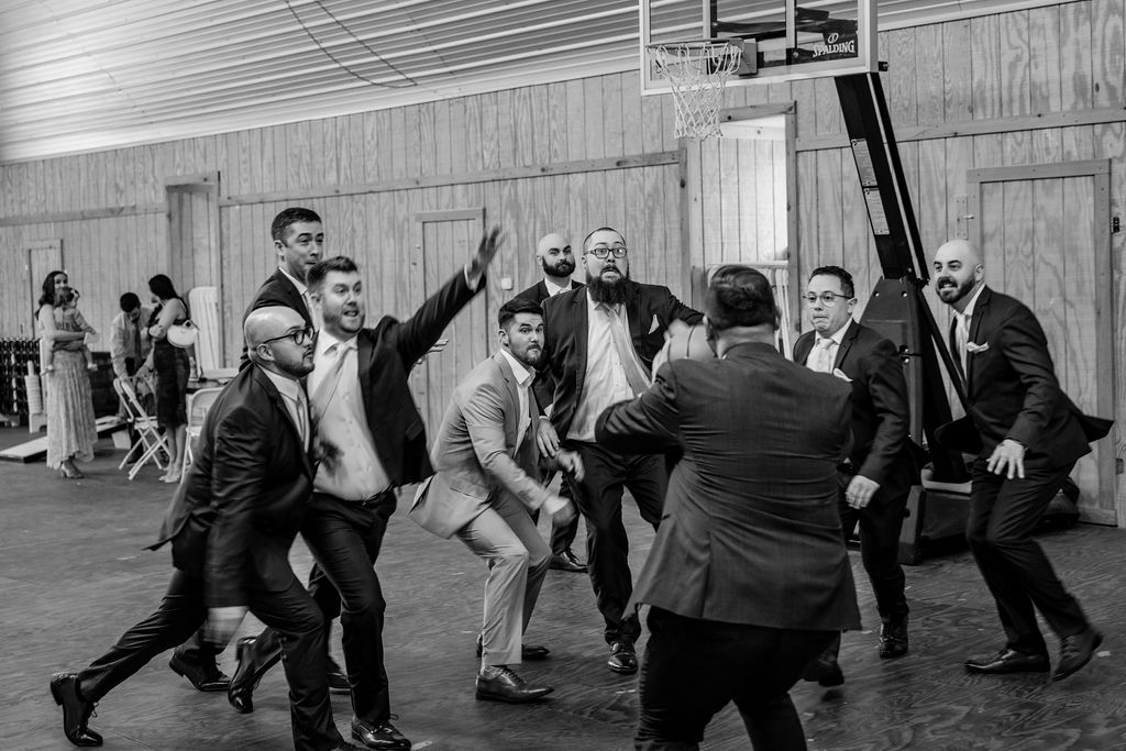groomsmen play basketball together