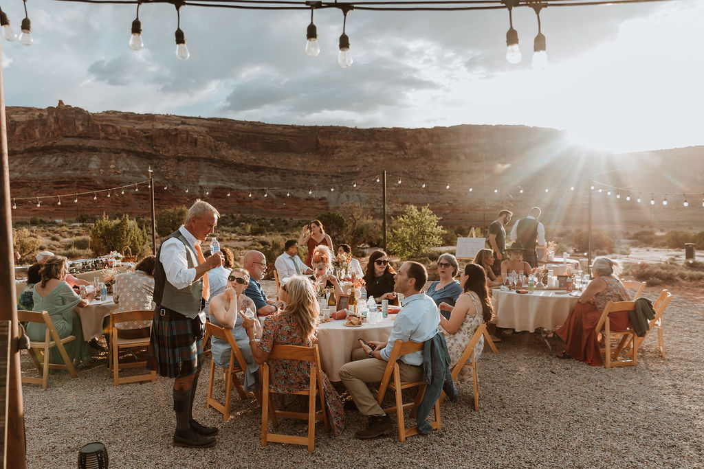 guests at reception during under canvas moab wedding