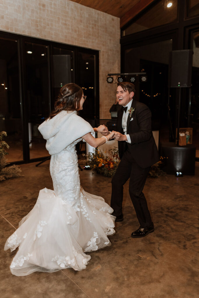 couple dancing during wedding in moab