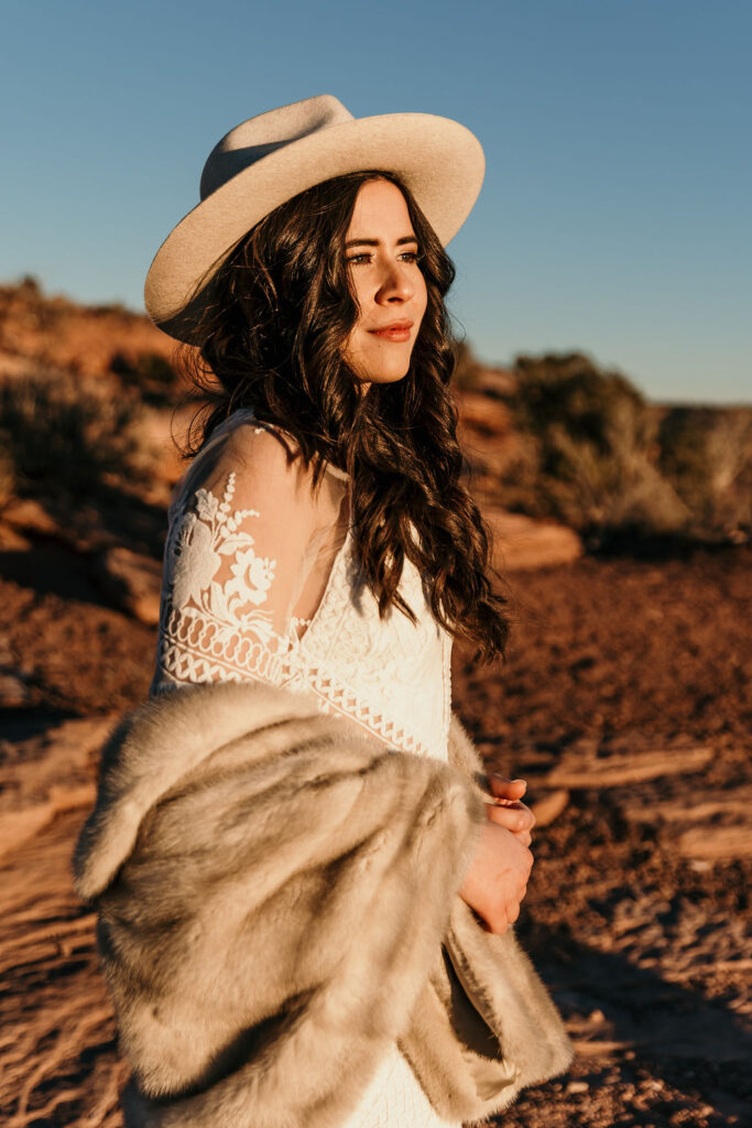 bridal portrait with sun hitting her face
