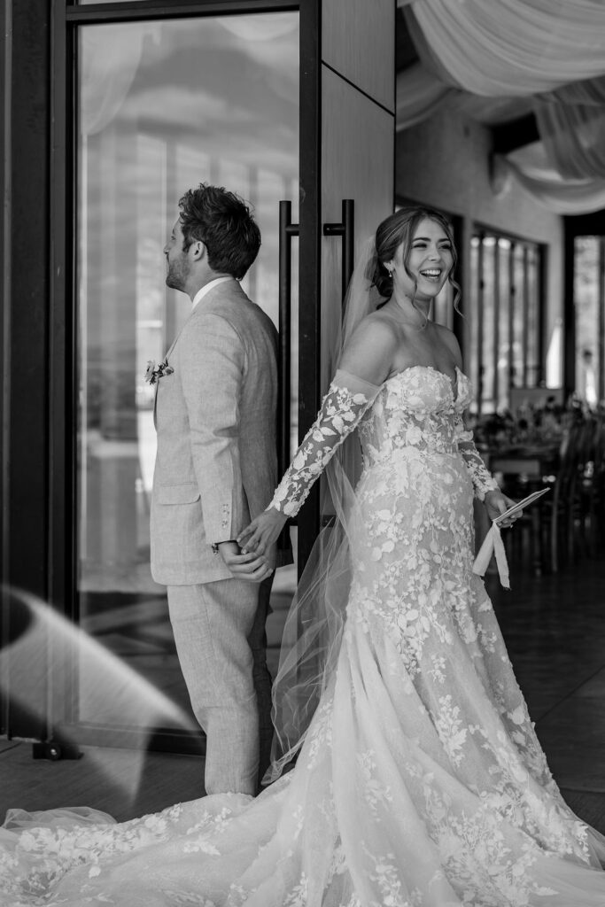 couple does a first touch and private vow reading