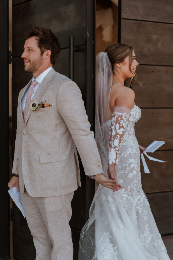 couple does a first touch and private vow reading