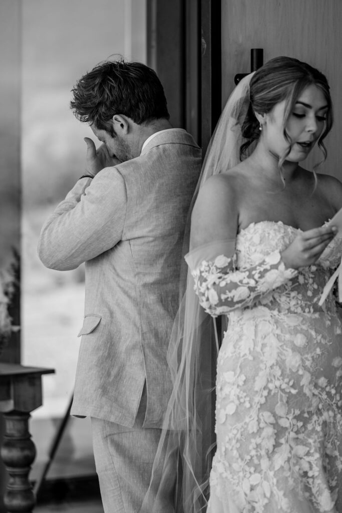 couple does a first touch and private vow reading