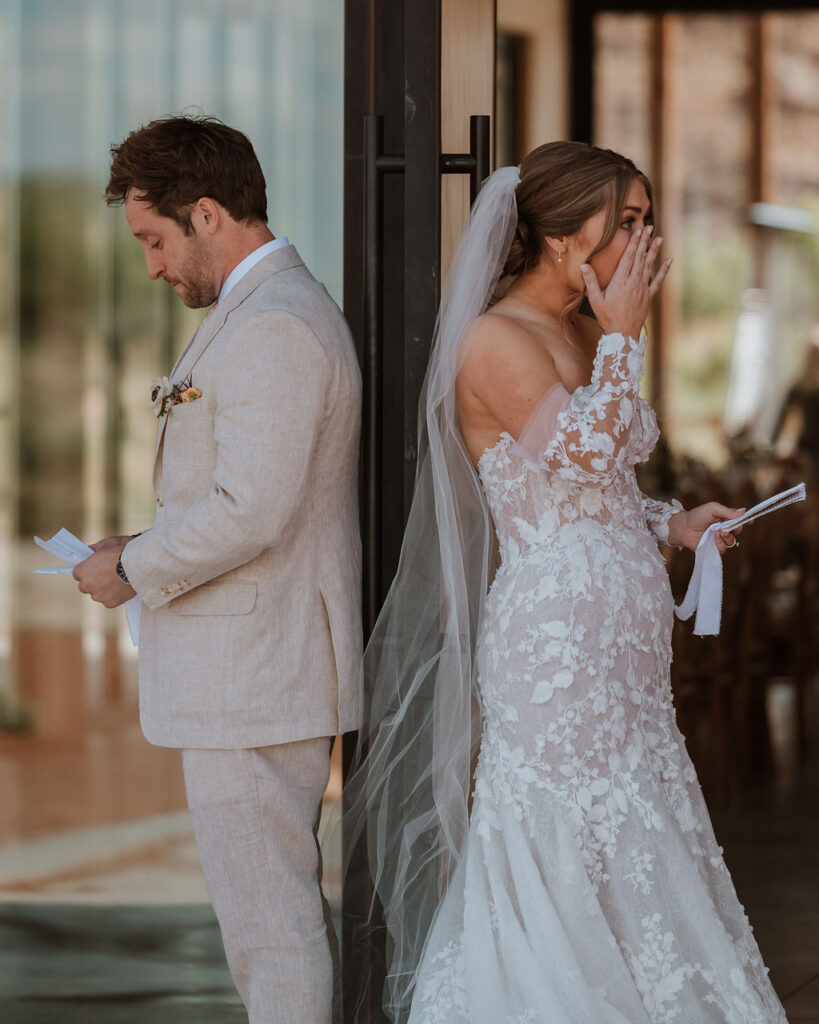 couple does a first touch and private vow reading