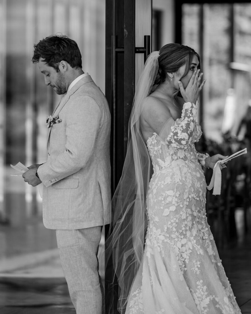 couple does a first touch and private vow reading