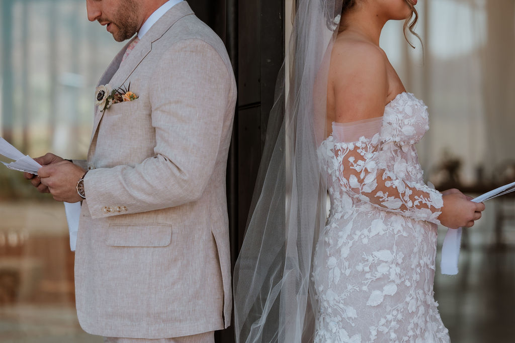 couple does a first touch and private vow reading