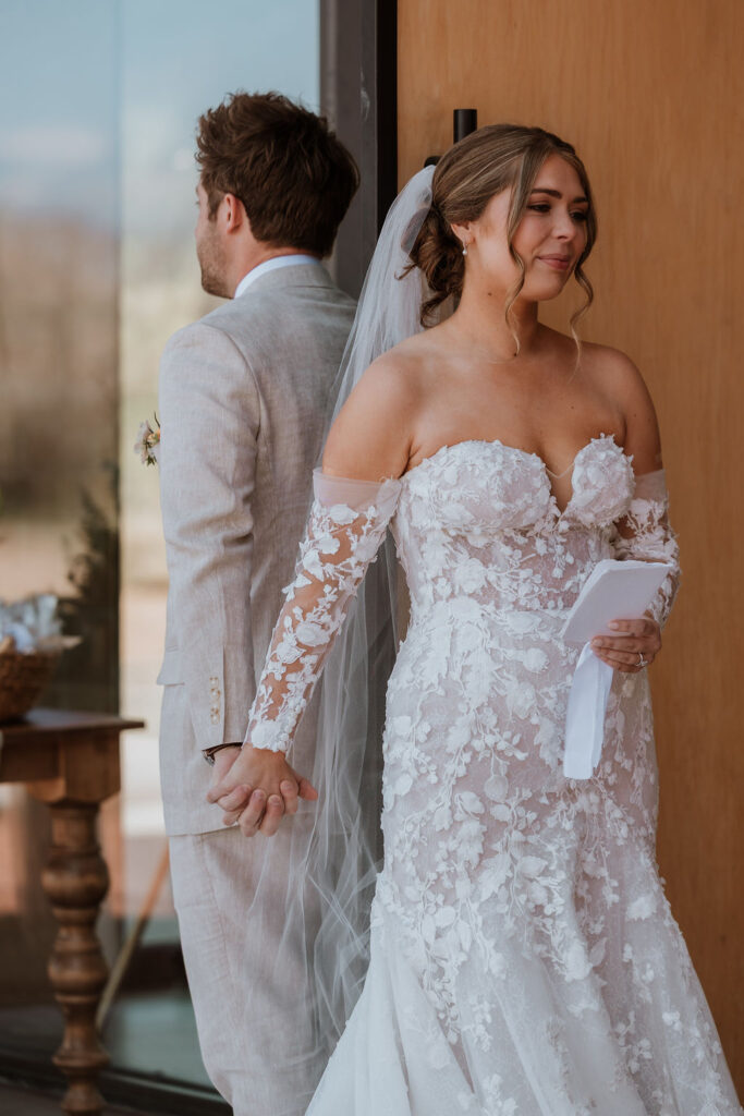 couple does a first touch and private vow reading